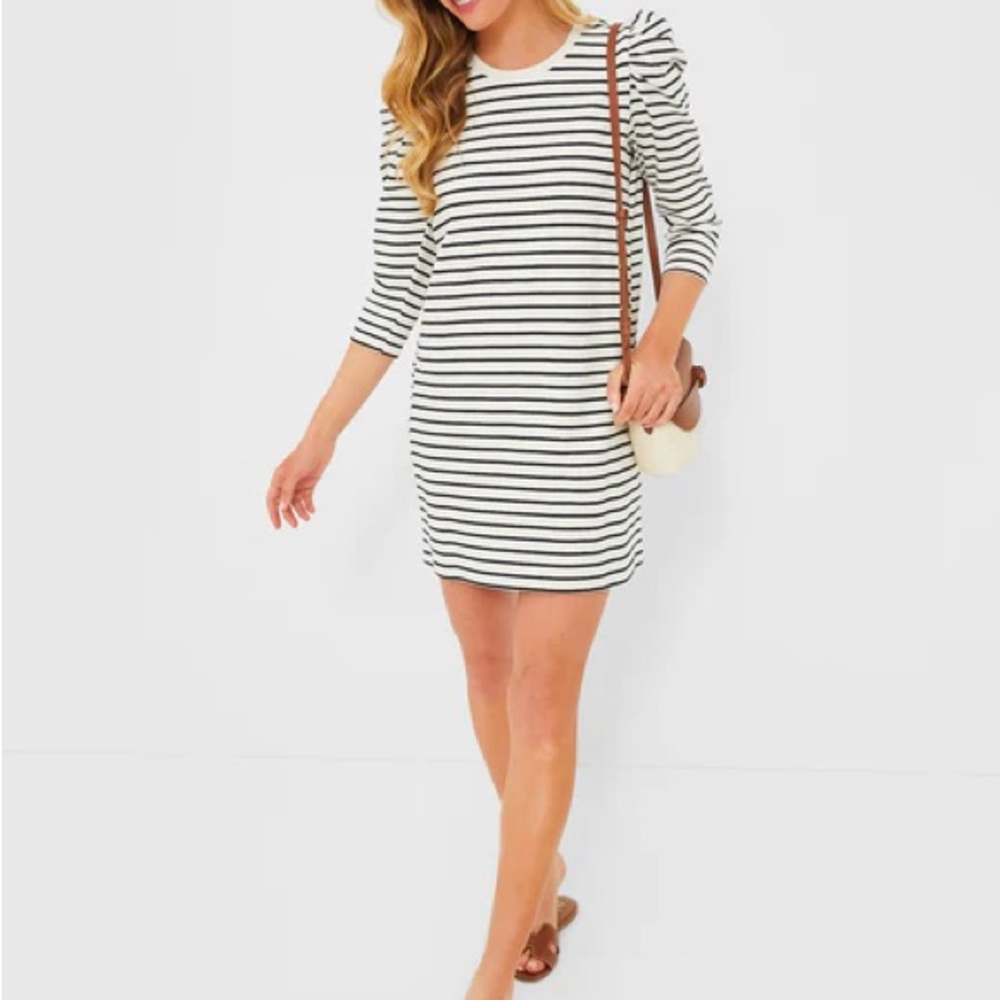 Pomander Place Black and White Sheath Dress with Puff Sleeves
